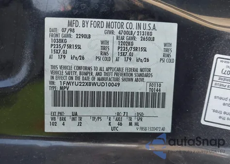 1998 Ford Explorer Sport z USA, uszkodzony, nr VIN 1FMYU22X8WUD10049